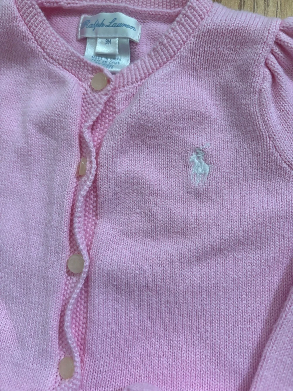 Ralph Lauren Light Pink Knit Cardigan with Ruffle Hem
